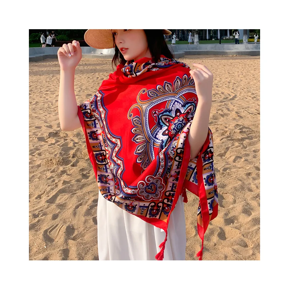 Wholesale New Fashion Scarf With Tassel Lady Spring Summer Large Long Scarf Beach Sun-proof Shawls