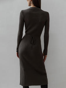 OEM ODM Hiver Automne Manches Longues Taille Haute Elégant Nouveau Revers Femmes Robe Longue Tricot <span class=keywords><strong>Sxey</strong></span> - Product Image 4