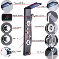 Panneau de douche à LED or Cascade Pluie Douche Robinet Set SPA Massage Jet Bain Douche Colonne Affichage Température Mitigeur Tour