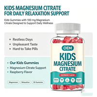 Citrato de Magnesio para Niños OEM, 100 mg por Porción, 90 Gomitas, Suministro para 45 Días, Sabor Frambuesa, Suplemento Dietético