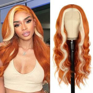 Perruque Lace Front Européenne Américaine pour Femme, <span class=keywords><strong>Cheveux</strong></span> <span class=keywords><strong>Bouclés</strong></span> <span class=keywords><strong>Mi</strong></span>-<span class=keywords><strong>Longs</strong></span> Oranges Dorés, en Fibre Synthétique, Modèle RXG9278, Semi-Faite à la Main - Product Image 1