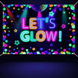 Sfondo Fotografico Neon 'Let's Glow', Colorato al Buio, Banner Decorativo per Feste di Compleanno per Bambini, Personalizzabile - Product Image 1