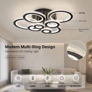 Modern Ring <b>Led</b> Ceiling Lamp Acrylic Aluminum Frame Remote Dimmable Tri Color For Living Room Bedroom High Cri 82W - Product Image 2
