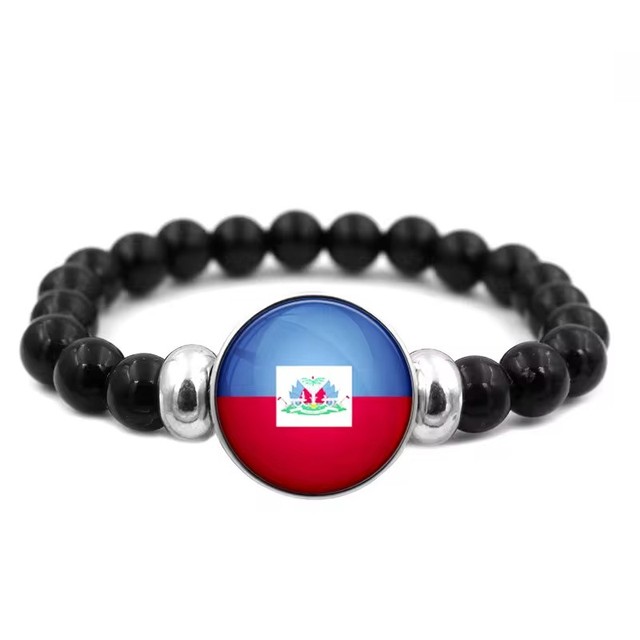 Haiti Country National Flag Snap Button Elastic Band Beads Country Flag Independence Day Jewelry Beaded Bracelet
