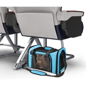 Sac de transport pour animaux de compagnie, petits et moyens chiots, chats jusqu'à 15 lb, approuvé par les compagnies aériennes, souple, bleu - Product Image 4