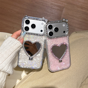 Funda para iPhone 17 16 15 14 Pro Max con espejo de concha degradado, soporte de lazo, textura de diamante y cubierta trasera ombré - Product Image 2