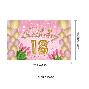 Bannière décorative Joyeux Anniversaire Rose Doré en Gros pour Filles, Toile de Fond <span class=keywords><strong>Photo</strong></span>, Panneau en Tissu pour Fêtes d'Anniversaire 18, 21, 30 Ans - Product Image 6
