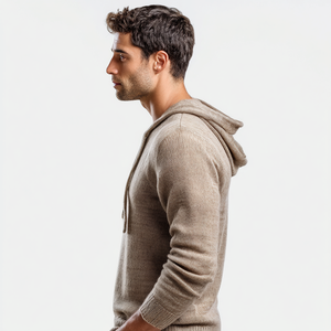 Pull à capuche en tricot doux mélangé d'alpaga de qualité supérieure pour hommes pour l'automne et l'hiver Brodé Style décontracté - Product Image 2