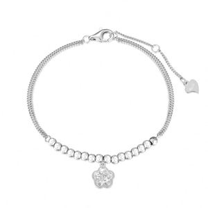 Dylam Luxurious Design S925 Silver Double Layers Chain Beads Five-petal Flower Pendant <b>Adjustable</b> Length Bangles & <b>Bracelets</b> - Product Image 1