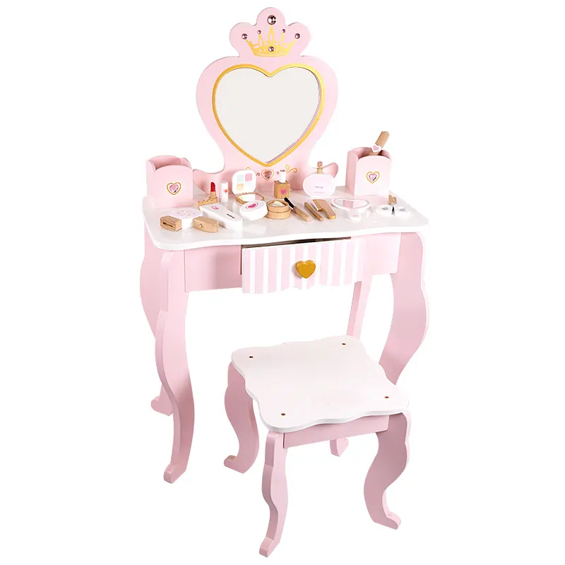 Educazione precoce in legno finta gioco di ruolo principessa trucco tavolo Set rosa giocattoli comò tavolo da bagno per ragazza