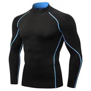 2023AW Stand Collar hombres PRO Tight de manga larga Fitness Running ropa de entrenamiento camiseta elástica de secado rápido con logotipo personalizado