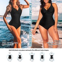 Maillot de bain une pièce sexy pour femme, décolleté plongeant, effet ventre plat, grande taille, avec sous-vêtements sculptants intégrés
