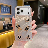 Coque de téléphone antichoc personnalisée avec bordure diamantée pour tous les modèles de nouveaux iPhone 18, 17, 16, 15, 14 Pro Max – Coque en pierre