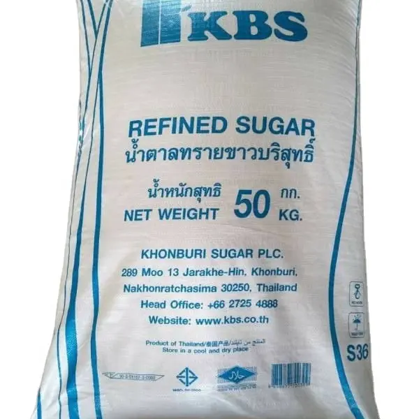Тайский высококачественный сахар, настоятельно рекомендуемый белый рафинированный сахар в пакете 50 кг, продукт из Таиланда (бренд KBS)