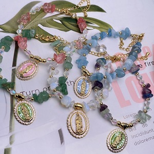 Bracelet plaqué or 18 carats Vierge <span class=keywords><strong>Marie</strong></span>, délicat, <span class=keywords><strong>avec</strong></span> perles <span class=keywords><strong>de</strong></span> cristal <span class=keywords><strong>de</strong></span> guérison pavées <span class=keywords><strong>de</strong></span> zirconiums cubiques, bijoux religieux spirituels - Product Image 4