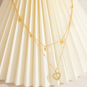 Collar con Colgante de Corazón de Acero Inoxidable, Diseño Multicapa con Incrustaciones, Joyería para Regalo de Amor - Product Image 3