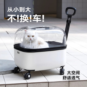 Valise de voyage pour animaux de compagnie, grande capacité, transparente, ronde, en PC, avec poussette pour chats - Product Image 1