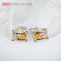 GIGAJEWE Boucles d'oreilles en or blanc 9K/14K/18K 6*8mm 2.5CT Pixel Cut Champagne Color Push Back Moissanite Earrings ,Pixel Stud Earrings