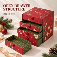 Boîte cadeau personnalisée à tiroirs en carton rigide à quatre niveaux avec ruban, emballage de Noël pour les fêtes