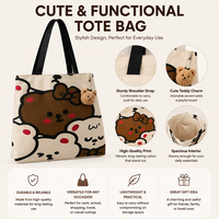 Sac fourre-tout en toile de coton de grande capacité, portable avec fermeture à glissière ouverte, motif personnalisable, couleur unie, logo mignon inclus