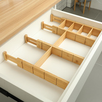 Tiroir de rangement empilable pour cuisine et réfrigérateur, transparent, pour maquillage et bijoux, avec séparateurs de tiroir réglables en bambou, ensemble organisateur