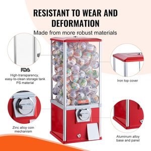 VEVOR キッズ 25インチ 高さ ホームベンディングマシン SDK コイン式 ガムボールバンク レッド 300～600個収容 長方形 110V 1年保証 0W - Product Image 3