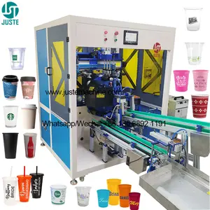 Oval Full Automatic Slik Screen Printing Machine Elétrica Auto plástico de alta velocidade Leite Chá Paper Cup Rotary UV Screen Printer