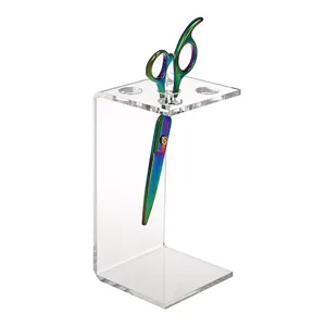 Custom Desktop 5 Buracos Limpar Tesoura Acrílica Display Titular Lucite Shear Comb Stand Para Lojas