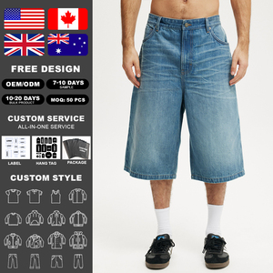 Pantalones Cortos Vaqueros Anchos KingSen OEM Personalizados para Hombre, Estilo Y2K Retro Streetwear, Lavados con Efecto Desgastado - Product Image 2