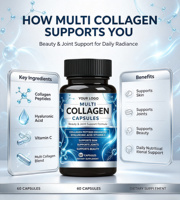 Capsules de collagène multi-types, peptides de collagène, acide hyaluronique, soin anti-âge pour la peau, la santé des ongles et des cheveux, logo personnalisé, faible coût