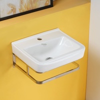 Lavabo mural simple en céramique de 18 pouces avec support carré en acier inoxydable pour appartement compact