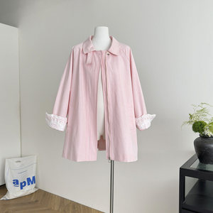 ピーチ自家製ヴィンテージ秋ムースカフレーススプライシングデザインジッパー開閉トレンチコート女性用ルーズフィットトップ - Product Image 2