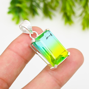 Tourmaline bicolore Designer pierre précieuse plaquée ressemblant à de l'argent sterling fait à la main pour unisexe - Product Image 3