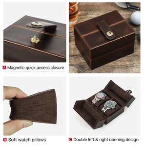 Di lusso retrò <span class=keywords><strong>2</strong></span> slot pazzo cavallo in pelle doppio aperto quadrato Doul scatole di stoccaggio Organizer orologio orologio custodia da viaggio per <span class=keywords><strong>2</strong></span> orologi - Product Image 5