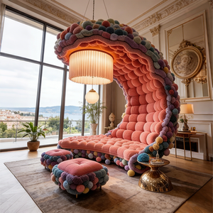 Canapé-lit touffeté coloré à pompons, lit de repos contemporain rembourré, canapé rond élégant et esthétique <span class=keywords><strong>pour</strong></span> studio et hôtel - Product Image 6