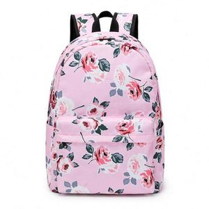 Mochila con estampado de flores de estilo étnico para mujer, mochila escolar impermeable de nailon de gran capacidad para adolescentes y estudiantes - Product Image 1