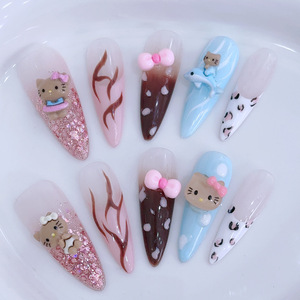 Handmade preto Kitty manicure unhas Y2K <span class=keywords><strong>Millennium</strong></span> Press-on armadura tamanho personalizável para dedos - Product Image 3