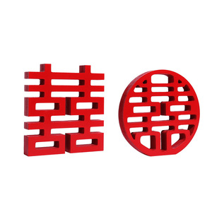 Ornement 3D Double Bonheur Magpie en bois rouge pour la décoration de mariage, chambre et salon - Product Image 5
