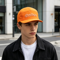 Casquette de baseball 5 panneaux en sergé de coton non structurée à visière plate, avec broderie 3D personnalisée, style streetwear, OEM ODM, vente en gros, casquette de camping