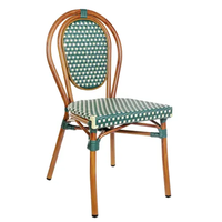 Meubles de bistrot d'extérieur empilables résistants aux intempéries, table à manger en bambou gris et blanc, chaise en rotin et aluminium pour patio