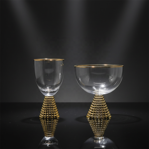 Набор бокалов для вина с золотым хрустальным стеблем, уникальной формы, роскошные бокалы ручной работы с алмазной огранкой для свадеб, вечеринок и дней рождения - Product Image 1