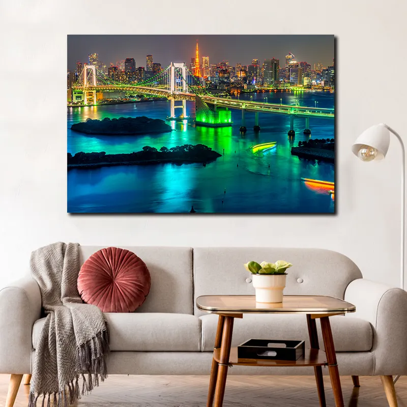 modern Art night city battery operated pictures light up led canvas wall art picture