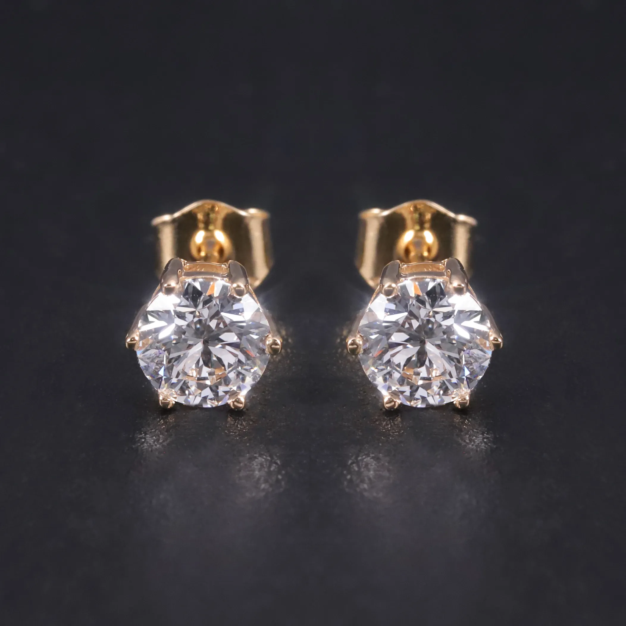 S03A Abiding Custom Fine Jewelry 6 Prong Setting 5mm Round IGI CVD Lab Grown Diamond Pure AU750 18K Gold Stud Earrings