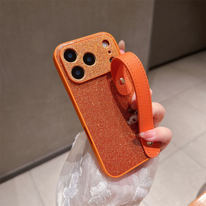 Coque de téléphone portable en cuir avec bracelet scintillant et support anneau pour iPhone 17 16 15 14 Pro Max - Product Image 4