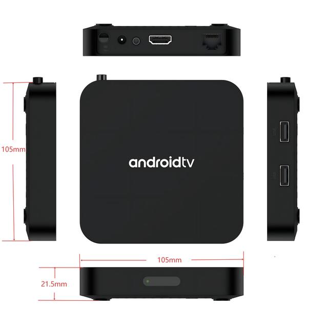 2GB+16GB 2025 WiFi5 for OTT 4K Black STB Quad Core Android TV Box with HDR/H265 and BT Voice Control Remote