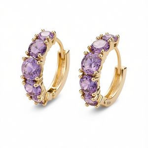 Orecchini a Cerchio E2775 in Oro con Ametista, Gioielli Classici da Festa per Donna, Orecchini alla Moda in Lega - Product Image 1