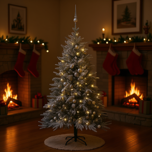 Sapin de Noël artificiel floqué de 240 cm avec lumières LED et boules décoratives, en PVC et PE, pour intérieur, lumière chaude, à brancher - Product Image 2