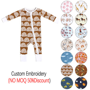 Combinaison bébé en fibre de bambou 95% et élasthanne 5% avec fermeture éclair, coutures lisses, motifs mignons, vêtements pour tout-petits - Product Image 1
