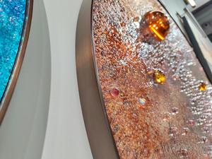 Set di arte di cristallo di <span class=keywords><strong>vetro</strong></span> rotondo <span class=keywords><strong>con</strong></span> cornice in rame dipinti di arti murali moderne <span class=keywords><strong>con</strong></span> luce a LED <span class=keywords><strong>per</strong></span> accessori di decorazione di lusso <span class=keywords><strong>per</strong></span> la casa - Product Image 2