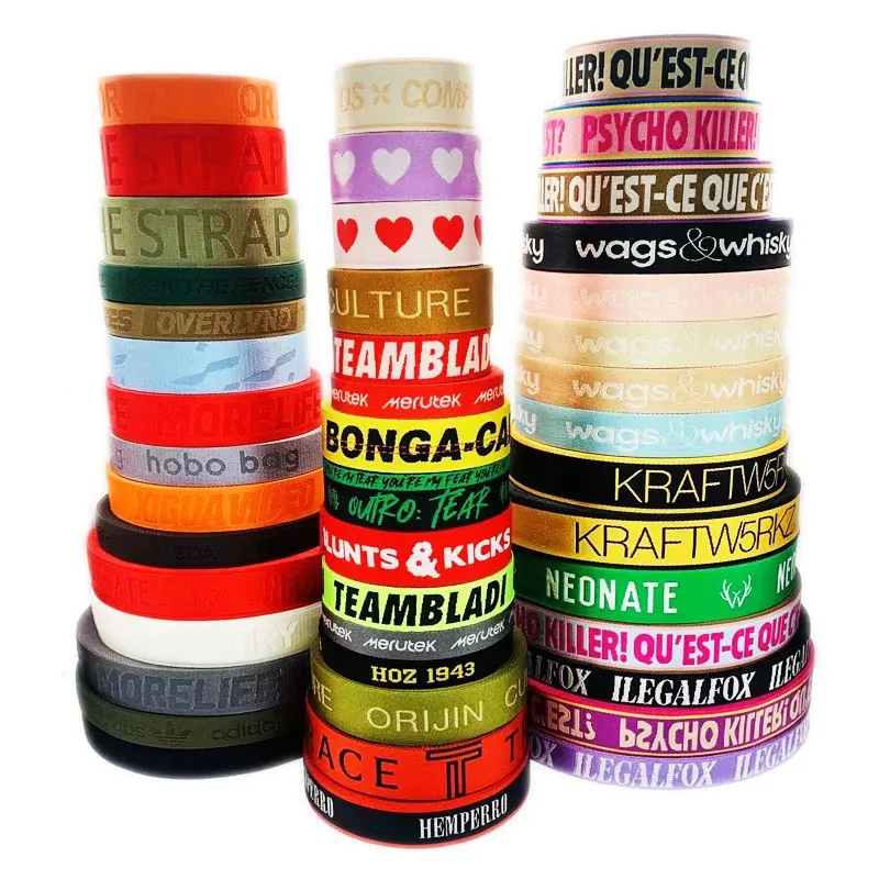 Großhandel Kleine Moq 25MM Custom Druck Prägung Logo Weiche Nylon Jacquard Elastische Gewebe Gurtband Für Gürtel